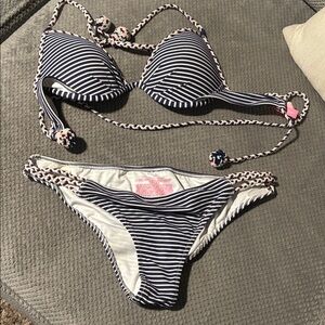 Victoria's Secret Navy and White Striped Bikini Bottom